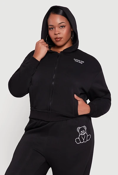 Womens Plus Along For The Ride Bear Graphic Sweatshirt,