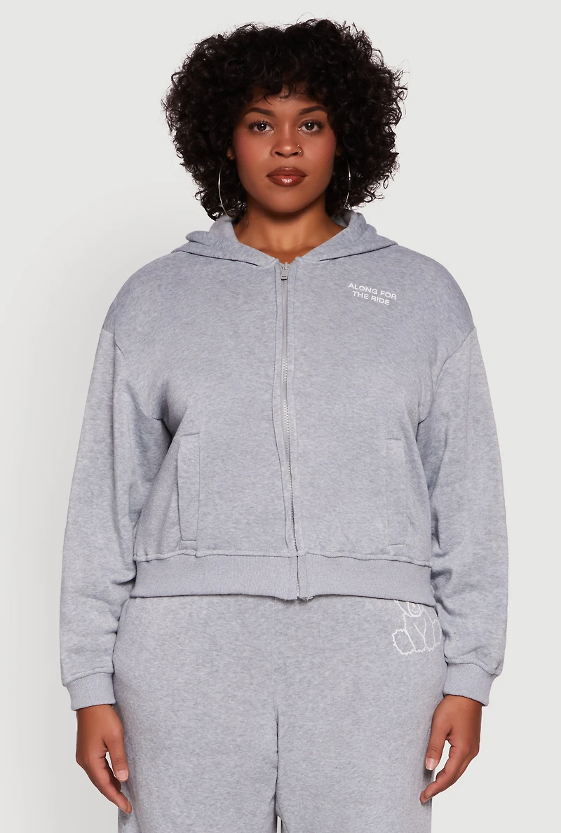 Womens Plus Size Along For The Ride Bear Graphic Sweatshirt, Grey, Size 3X
