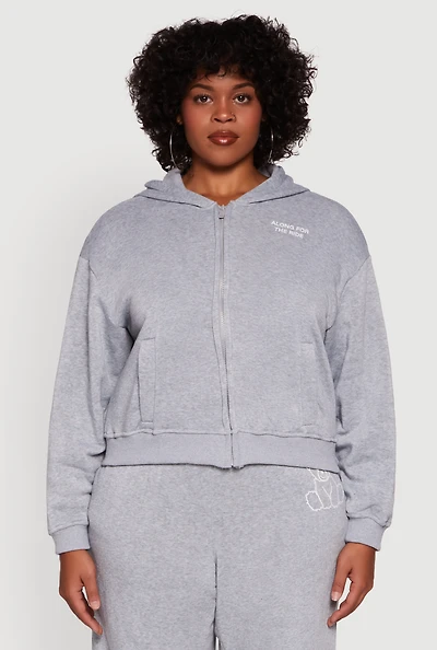 Womens Plus Size Along For The Ride Bear Graphic Sweatshirt, Grey, Size 3X