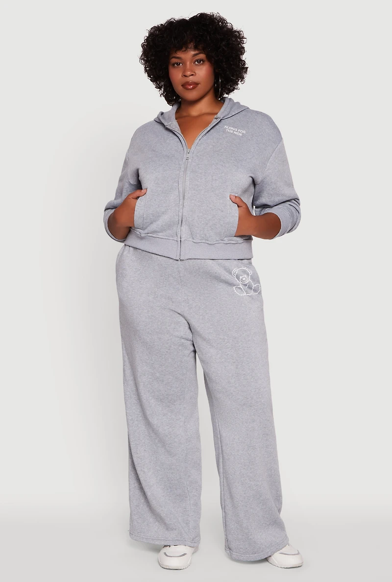 Womens Plus Size Along For The Ride Bear Graphic Sweatshirt, Grey, Size 3X