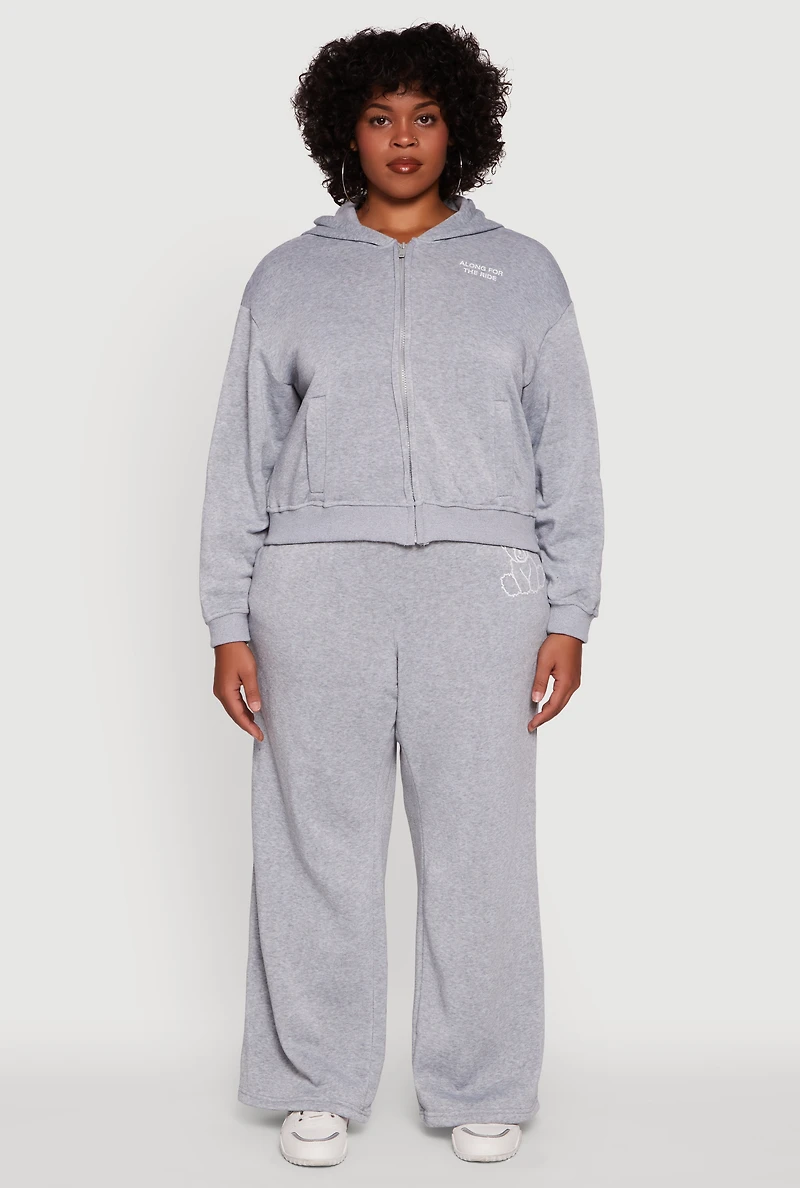 Womens Plus Size Along For The Ride Bear Graphic Sweatshirt, Grey, Size 3X
