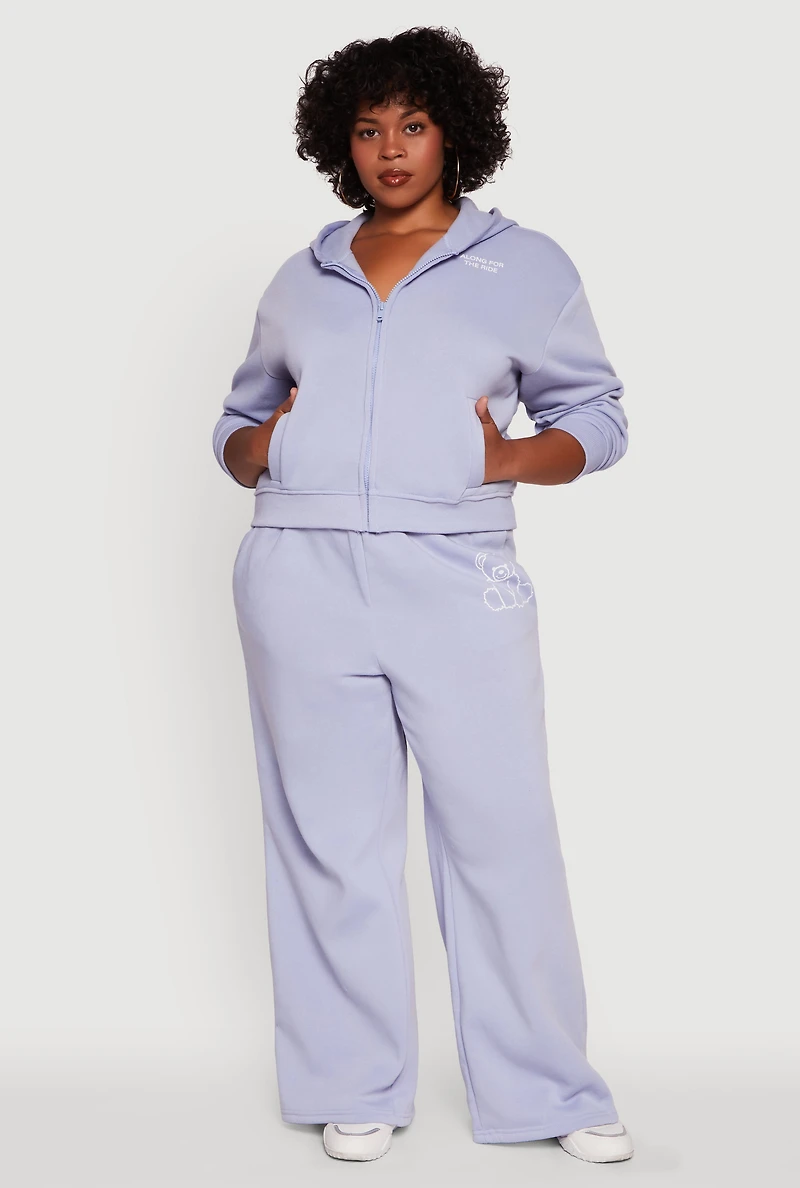 Womens Plus Size Along For The Ride Bear Graphic Sweatshirt, Blue, Size 1X
