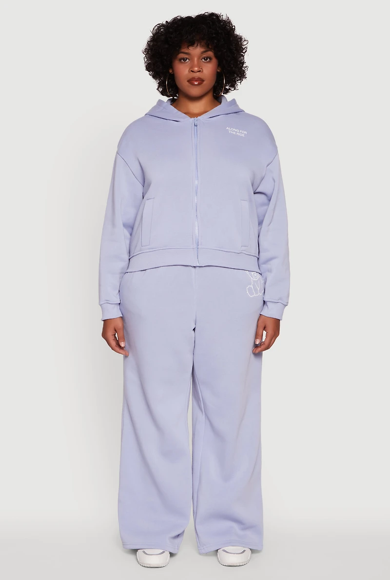 Womens Plus Size Along For The Ride Bear Graphic Sweatshirt, Blue, Size 1X