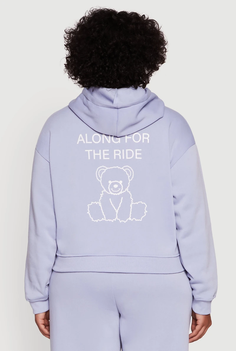 Womens Plus Size Along For The Ride Bear Graphic Sweatshirt, Blue, Size 1X