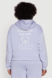 Womens Plus Size Along For The Ride Bear Graphic Sweatshirt, Blue, Size 1X