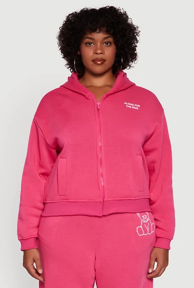 Womens Plus Size Along For The Ride Bear Graphic Sweatshirt, Pink, Size 3X