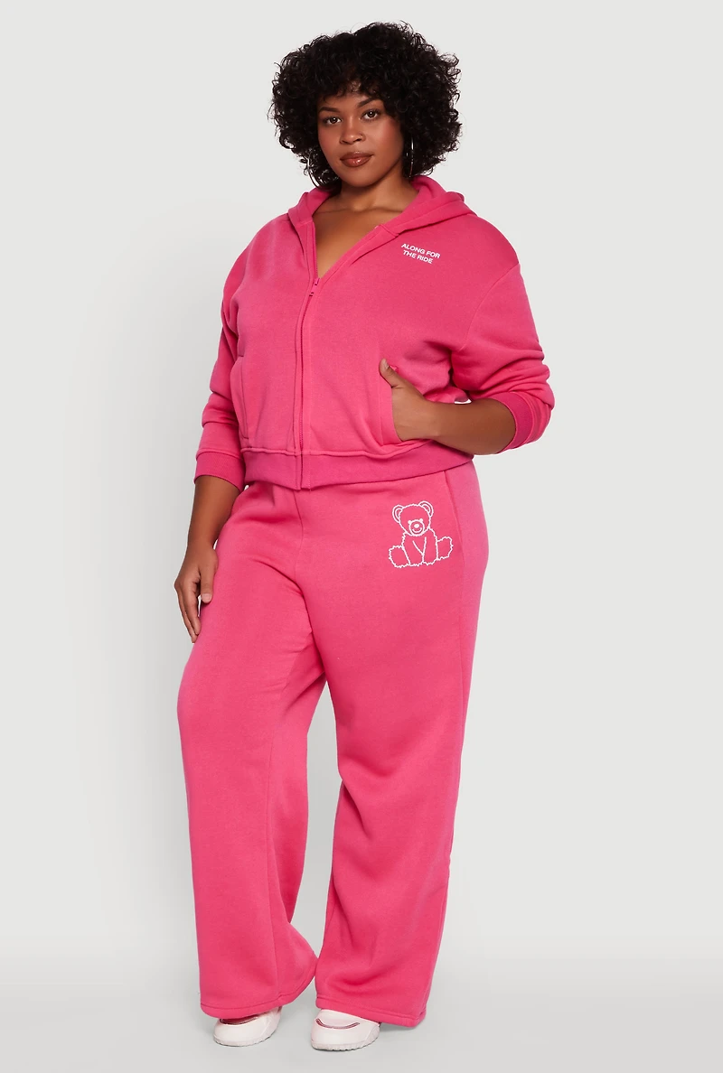 Womens Plus Size Along For The Ride Bear Graphic Sweatshirt, Pink, Size 3X