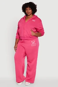 Womens Plus Size Along For The Ride Bear Graphic Sweatshirt, Pink, Size 3X