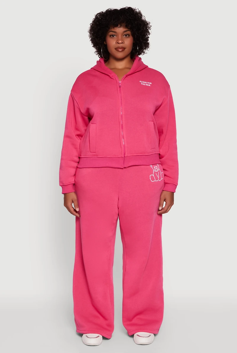 Womens Plus Size Along For The Ride Bear Graphic Sweatshirt, Pink, Size 3X