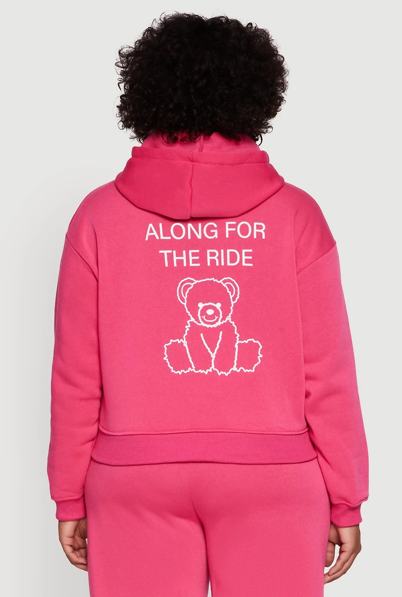 Womens Plus Size Along For The Ride Bear Graphic Sweatshirt, Pink, Size 3X