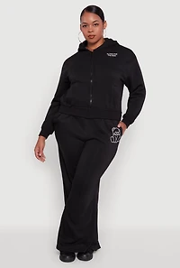 Womens Plus Bear Graphic High Waisted Wide Leg Sweatpants,