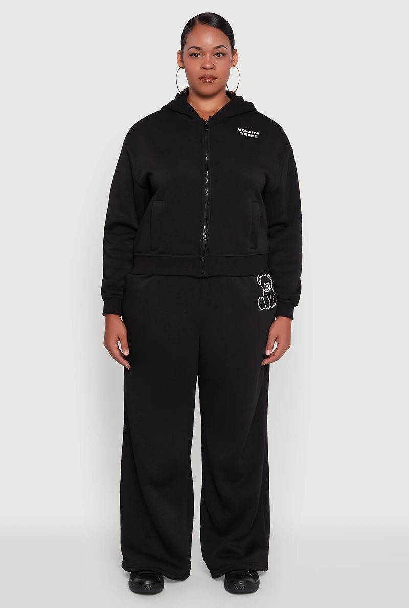 Womens Plus Bear Graphic High Waisted Wide Leg Sweatpants,