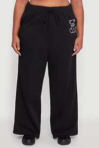 Womens Plus Bear Graphic High Waisted Wide Leg Sweatpants,