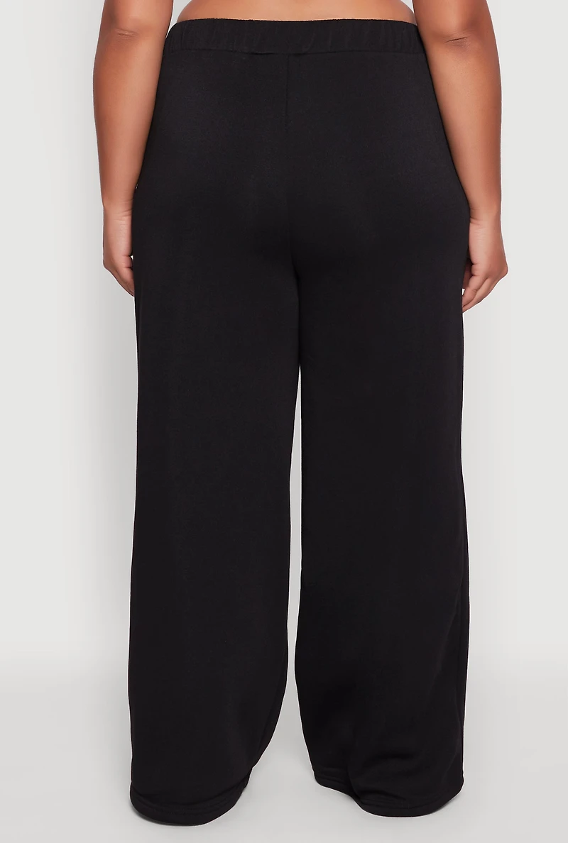 Womens Plus Bear Graphic High Waisted Wide Leg Sweatpants,