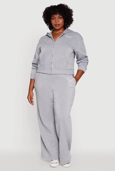 Womens Plus Size Bear Graphic High Waisted Wide Leg Sweatpants, Grey, Size 3X