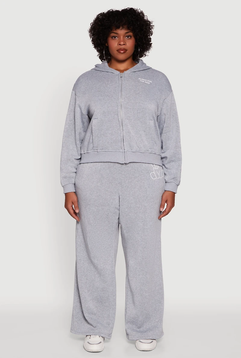 Plus Bear Graphic High Waisted Wide Leg Sweatpants