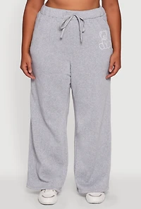 Womens Plus Size Bear Graphic High Waisted Wide Leg Sweatpants, Grey, Size 3X