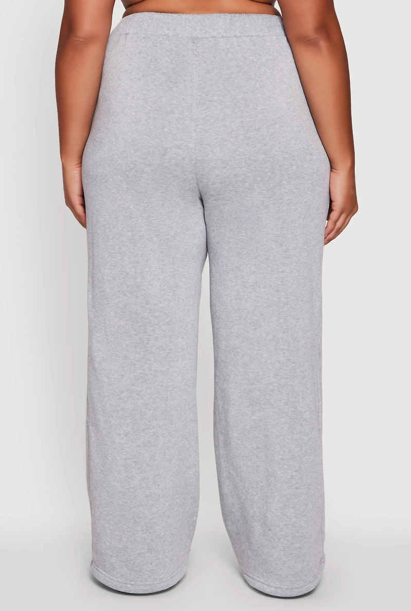 Womens Plus Size Bear Graphic High Waisted Wide Leg Sweatpants, Grey, Size 3X