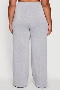 Womens Plus Size Bear Graphic High Waisted Wide Leg Sweatpants, Grey, Size 3X