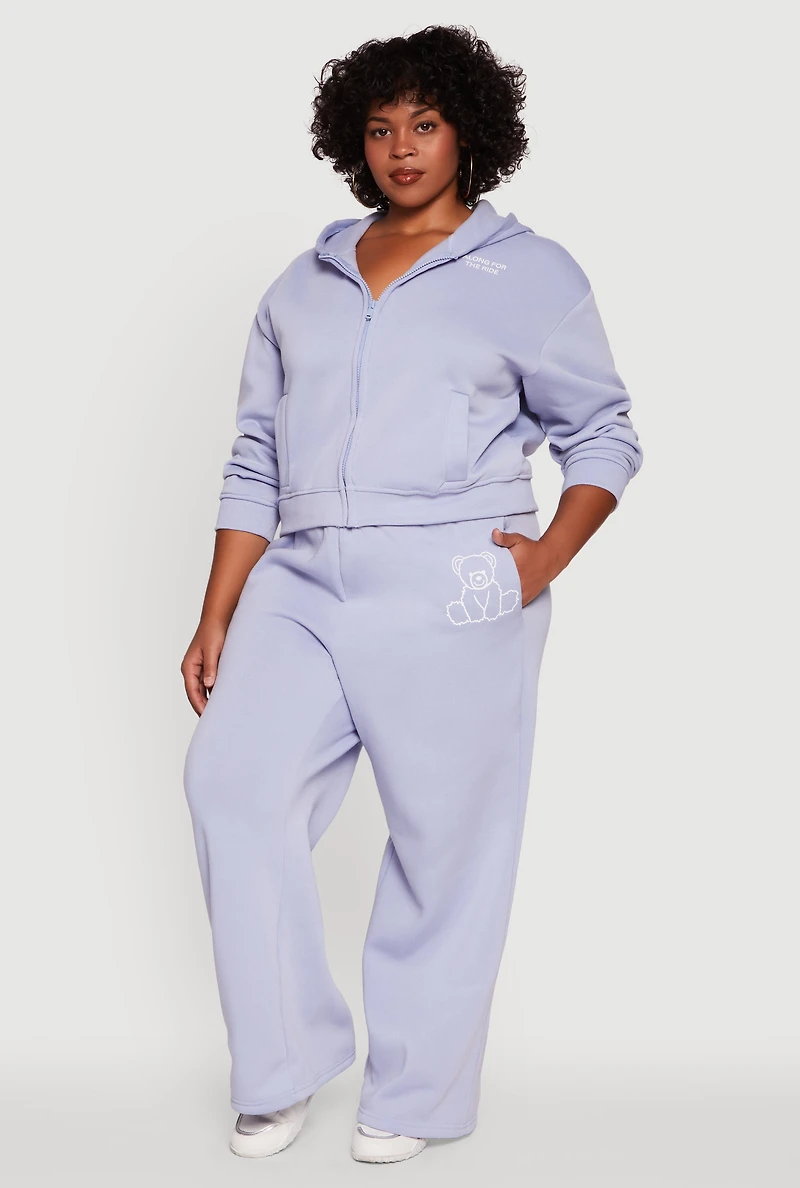 Womens Plus Bear Graphic High Waisted Wide Leg Sweatpants, 3X