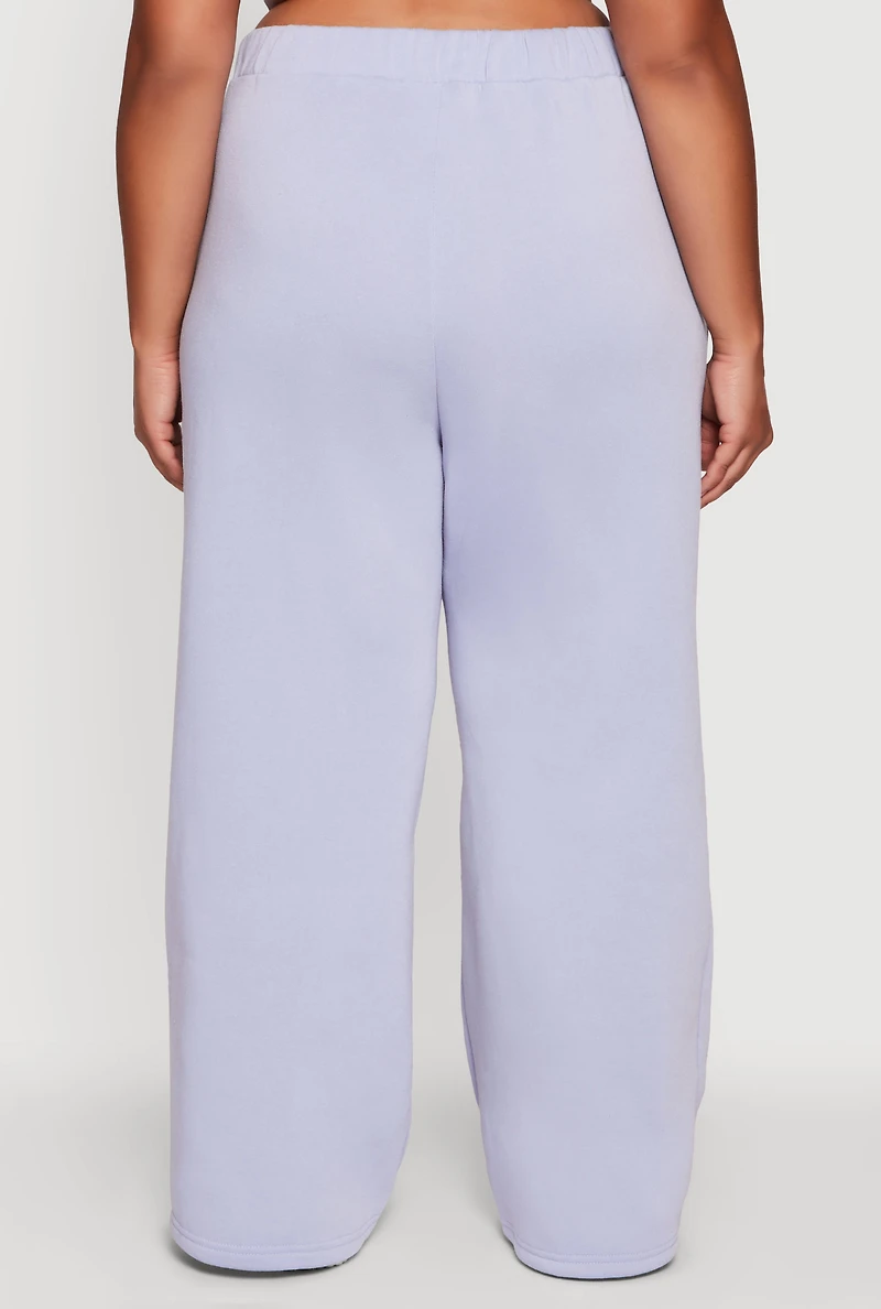 Womens Plus Bear Graphic High Waisted Wide Leg Sweatpants, Blue,