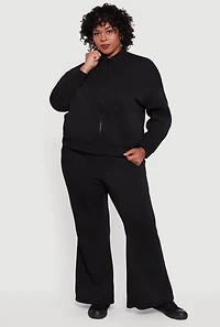 Womens Plus Solid Fleece Zip Front Long Sleeve Sweatshirt,