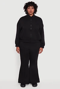 Womens Plus Solid Fleece Zip Front Long Sleeve Sweatshirt,