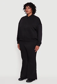 Womens Plus Solid Fleece Zip Front Long Sleeve Sweatshirt,