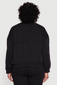Womens Plus Size Solid Fleece Zip Front Long Sleeve Sweatshirt, Black, Size 2X