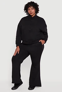 Womens Plus Size Fleece Lined High Waisted Flare Leg Sweatpants, Black, Size 1X
