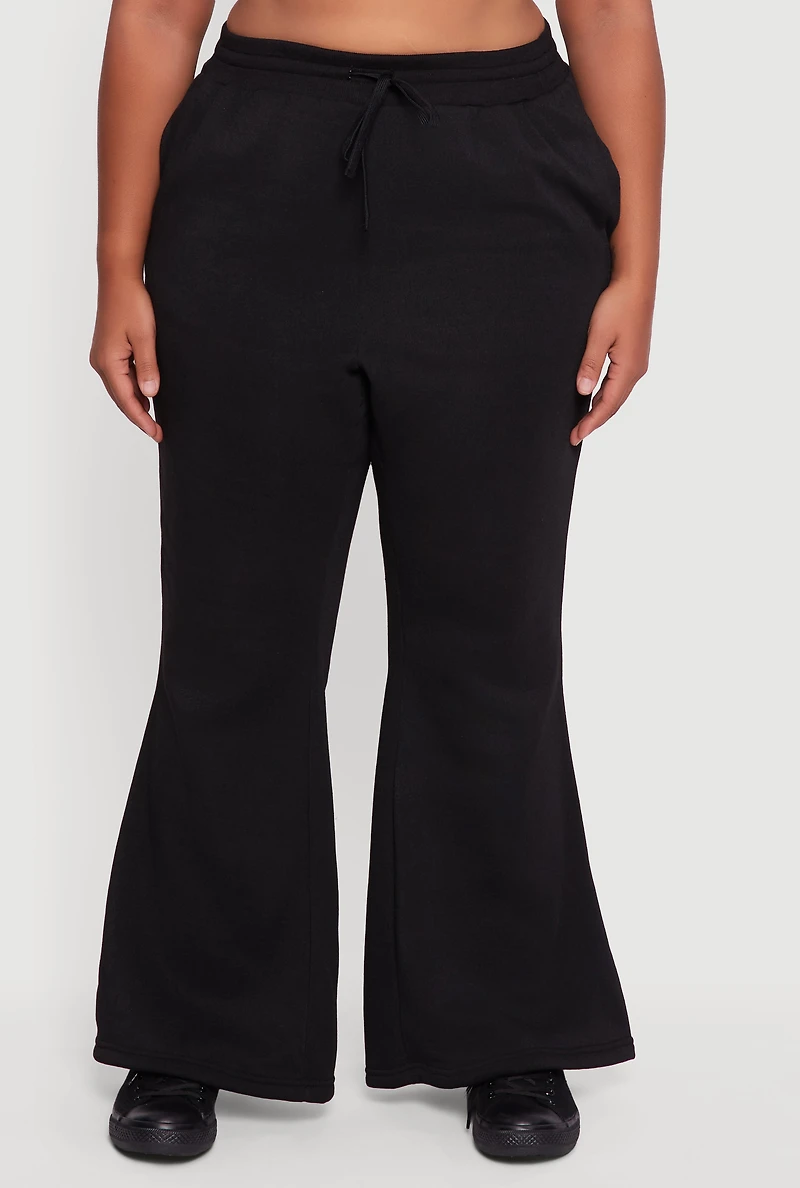 Plus Fleece Lined High Waisted Flare Leg Sweatpants