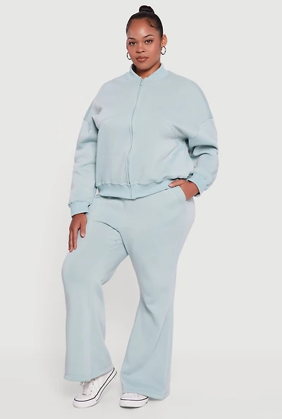 Womens Plus Size Fleece Lined High Waisted Flare Leg Sweatpants, Green, Size 3X