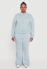 Womens Plus Fleece Lined High Waisted Flare Leg Sweatpants, Green,