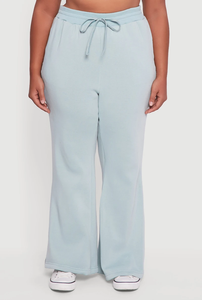 Womens Plus Size Fleece Lined High Waisted Flare Leg Sweatpants, Green, Size 3X