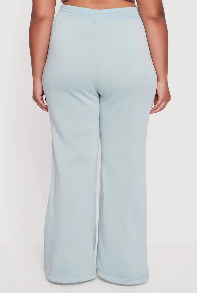 Womens Plus Size Fleece Lined High Waisted Flare Leg Sweatpants, Green, Size 3X