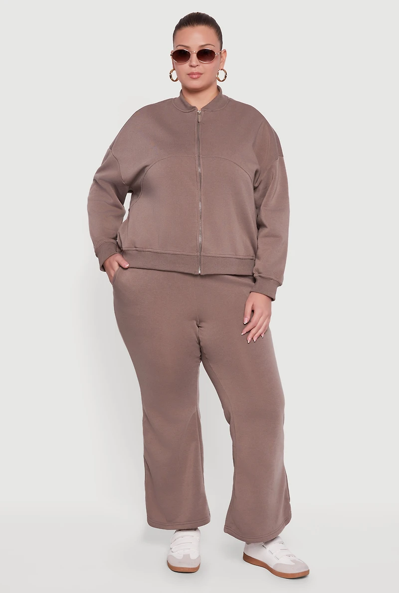 Womens Plus Size Fleece Lined High Waisted Flare Leg Sweatpants, Black, Size 1X