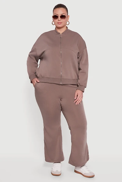 Womens Plus Size Fleece Lined High Waisted Flare Leg Sweatpants, Black, Size 1X