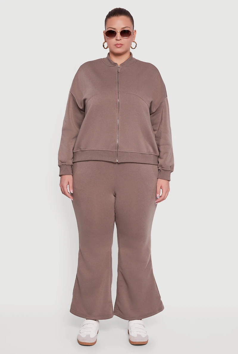 Womens Plus Fleece Lined High Waisted Flare Leg Sweatpants,