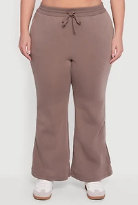 Womens Plus Fleece Lined High Waisted Flare Leg Sweatpants,