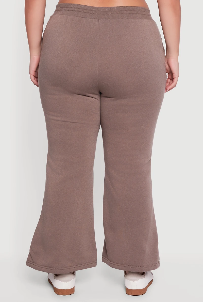 Womens Plus Fleece Lined High Waisted Flare Leg Sweatpants,