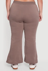 Womens Plus Fleece Lined High Waisted Flare Leg Sweatpants,