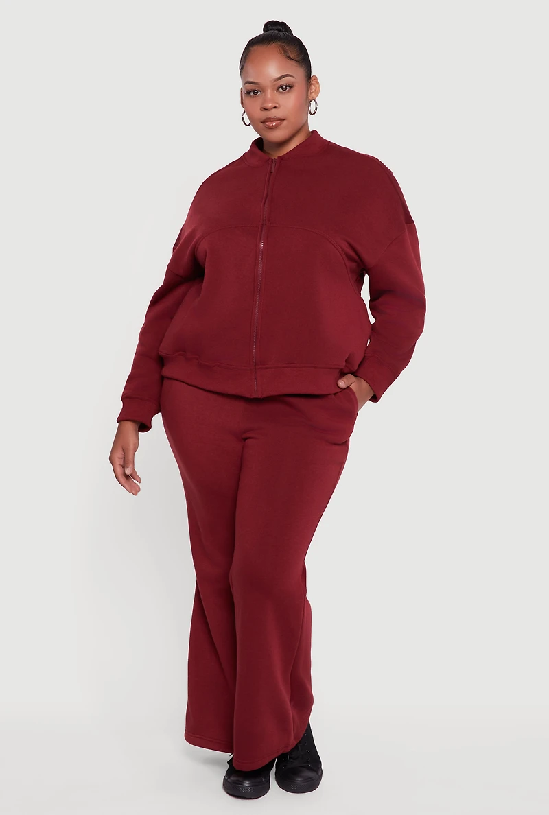 Plus Fleece Lined High Waisted Flare Leg Sweatpants
