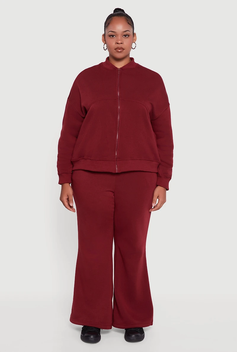 Womens Plus Fleece Lined High Waisted Flare Leg Sweatpants, 2X