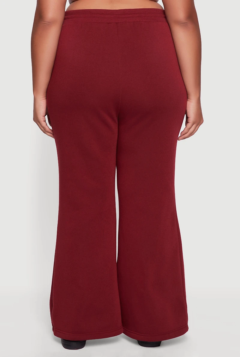 Womens Plus Fleece Lined High Waisted Flare Leg Sweatpants, 2X