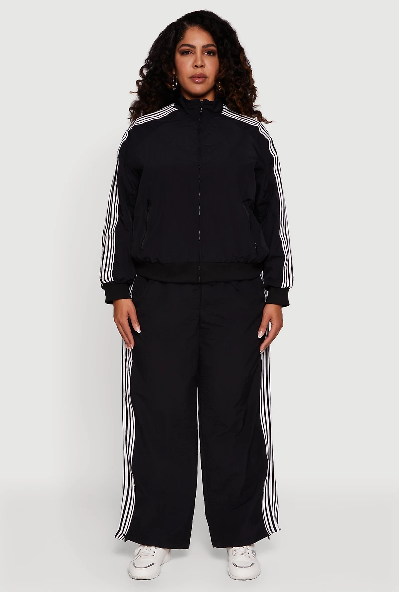 Plus Side Striped Nylon Mock Neck Jacket