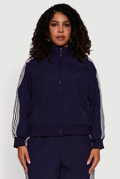 Plus Side Striped Nylon Mock Neck Jacket