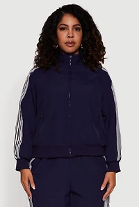 Plus Side Striped Nylon Mock Neck Jacket