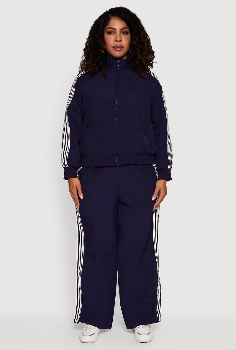 Plus Side Striped Nylon Mock Neck Jacket