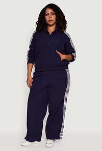 Plus Side Striped Nylon Mock Neck Jacket