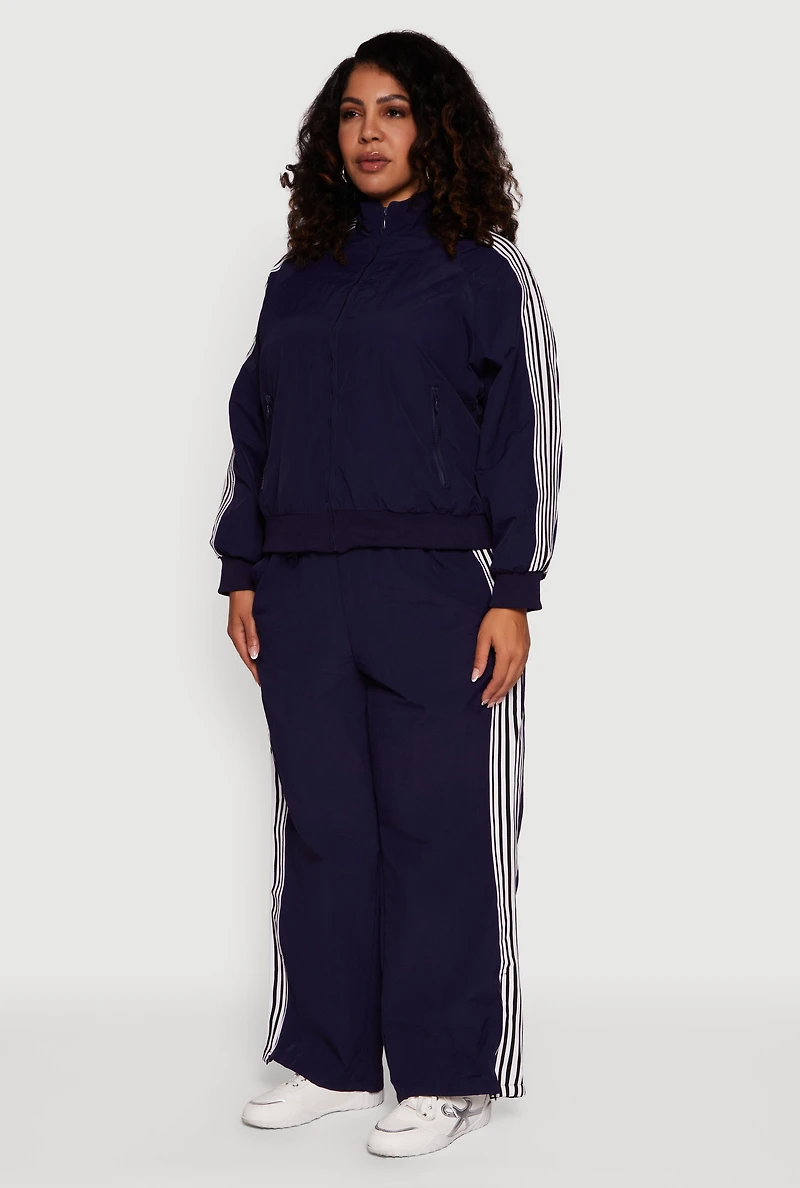 Plus Side Striped Nylon Mock Neck Jacket